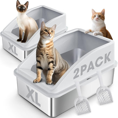 2 Cajas Arena Acero Inox Cerradas XL Antifugas Gatos Grandes