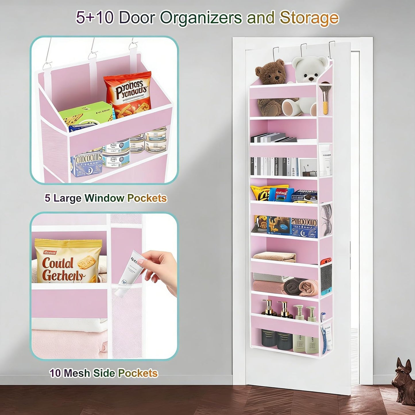 Organiz. puerta closet 5 comp 10 bolsillos antivuelco 20kg