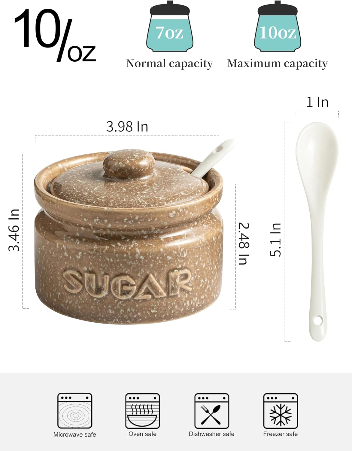 Azucarero cerámica con tapa y cuchara 10oz decoración navideña