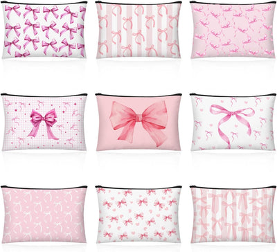 9 bolsas maquillaje con lazo rosa cremallera viaje
