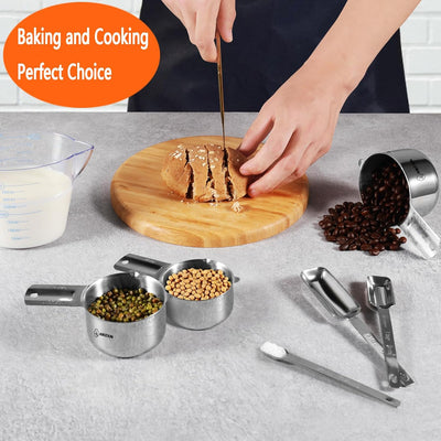 Set 20 Tazas y Cucharas Medidoras Acero Inox Apilables