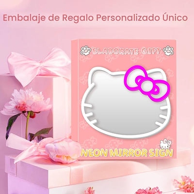 Espejo Hello Kitty con luz neón decoración pared 14.6x12.2pulg