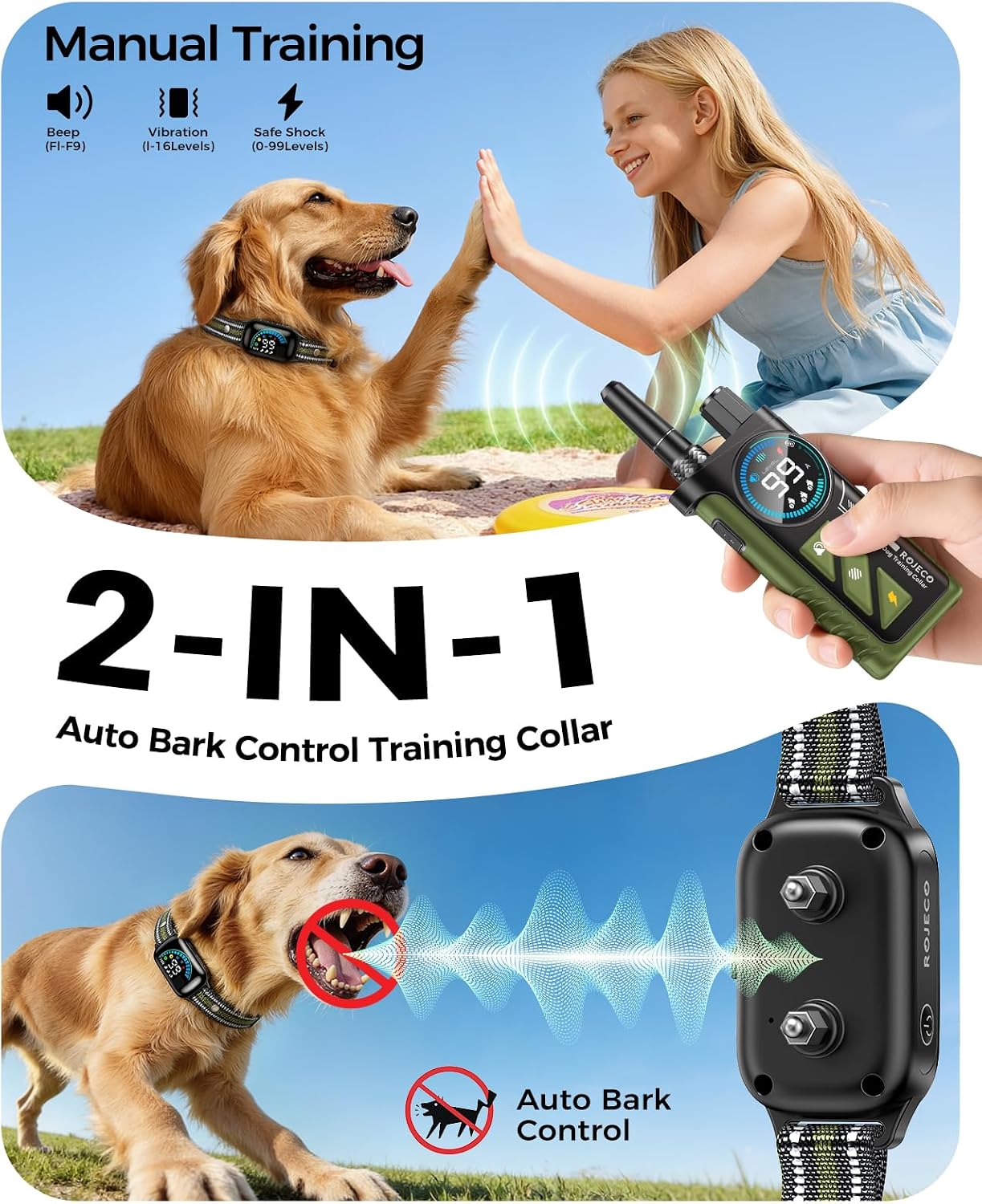Collar choque perro 2en1 con vibración luz LED IPX7