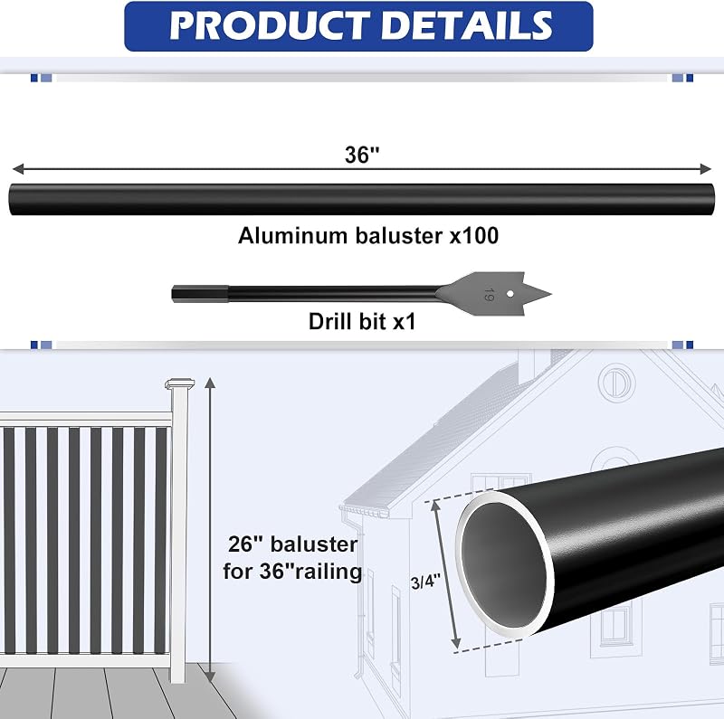 100 Balaustres Aluminio 36pulg Barandilla Exteriores