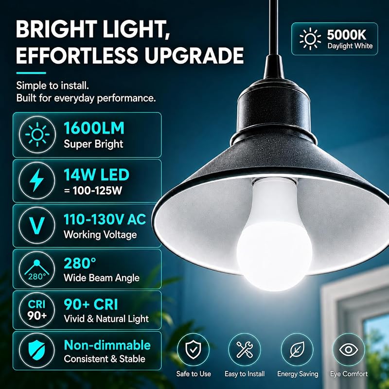 24 Pzas Bombillas LED A19 E26 Blanco 5000K