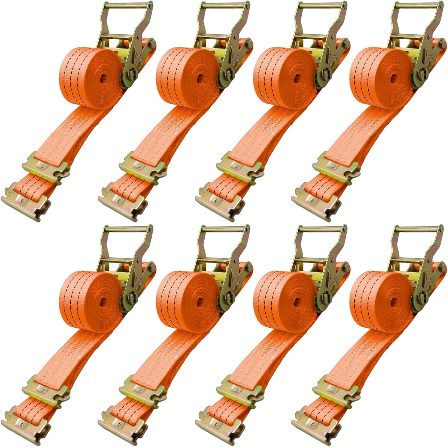 8 Correas Trinquete Riel E 2x15' 4500LBS para Camiones