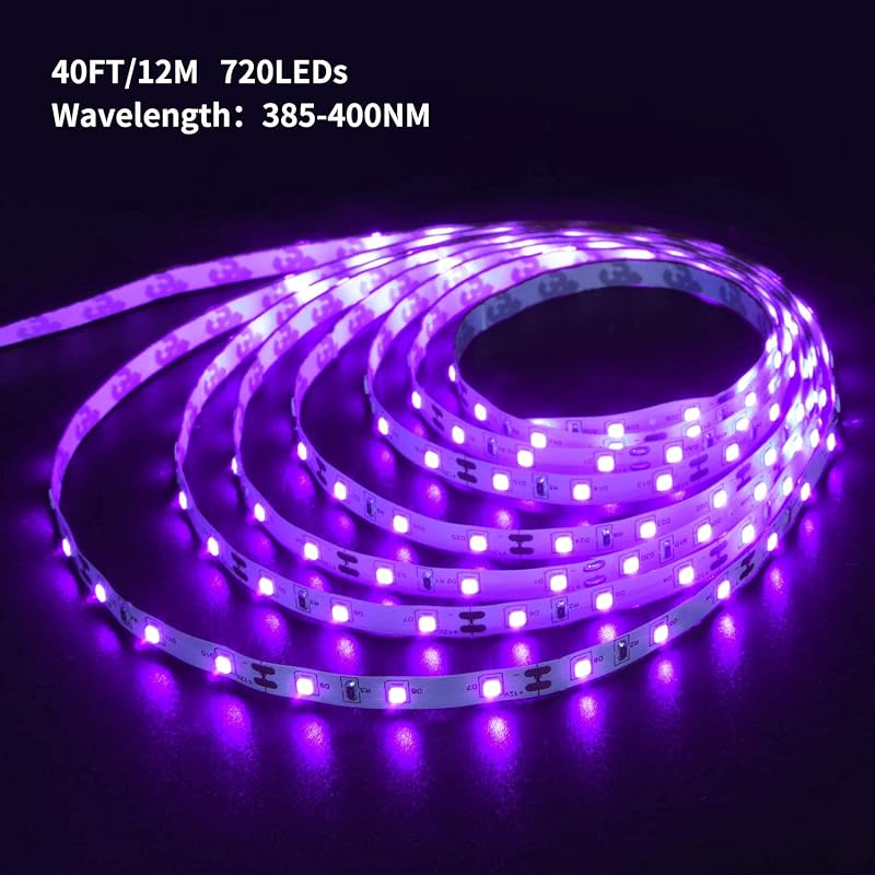 Tira luz UV negra 12V 40ft con kit LED 720 cuentas