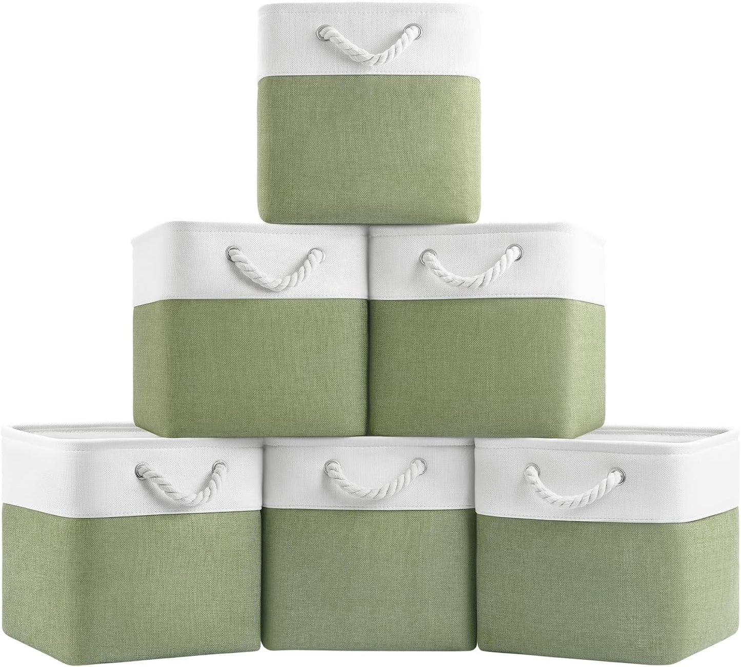 6 Pzas Cubos Tela Asas 11" Organizar Ropa Blanco/Verde