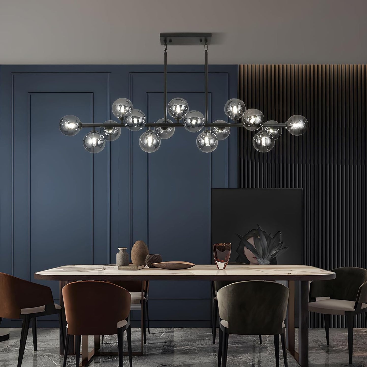 Candelabro sputnik 16 luces negras y grises 55pulg