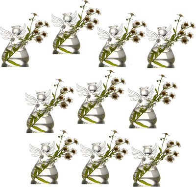 Set 10 Jarrones Vidrio Angel Transparente Terrario Colgante