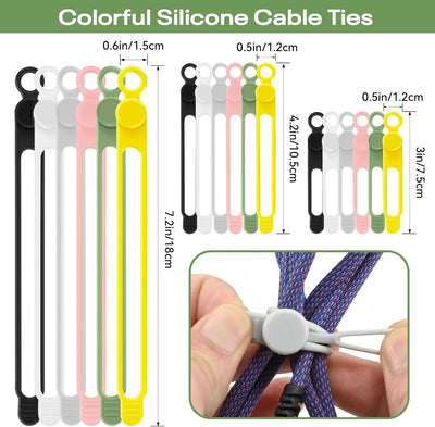 Organiz. cables silicona reutilizable 24uds negro