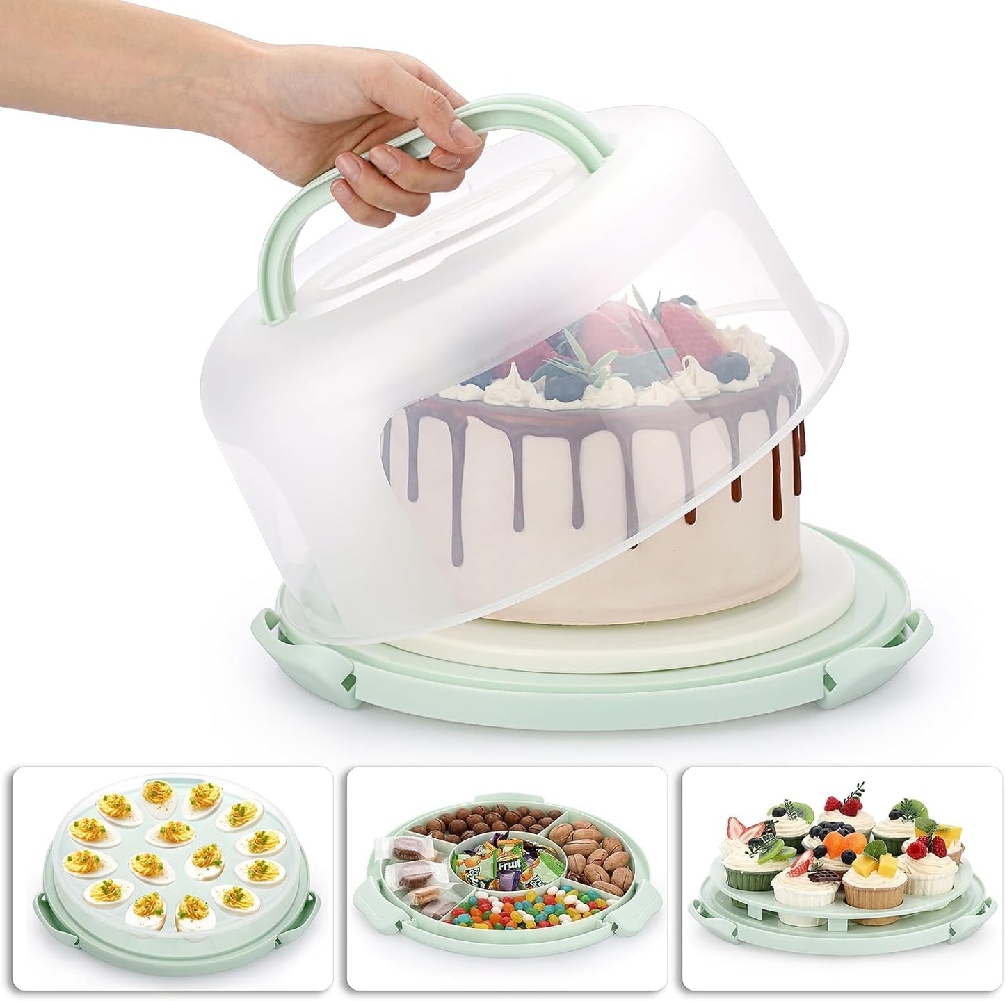 Porta pasteles portátil con tapa 10 recipientes redondos