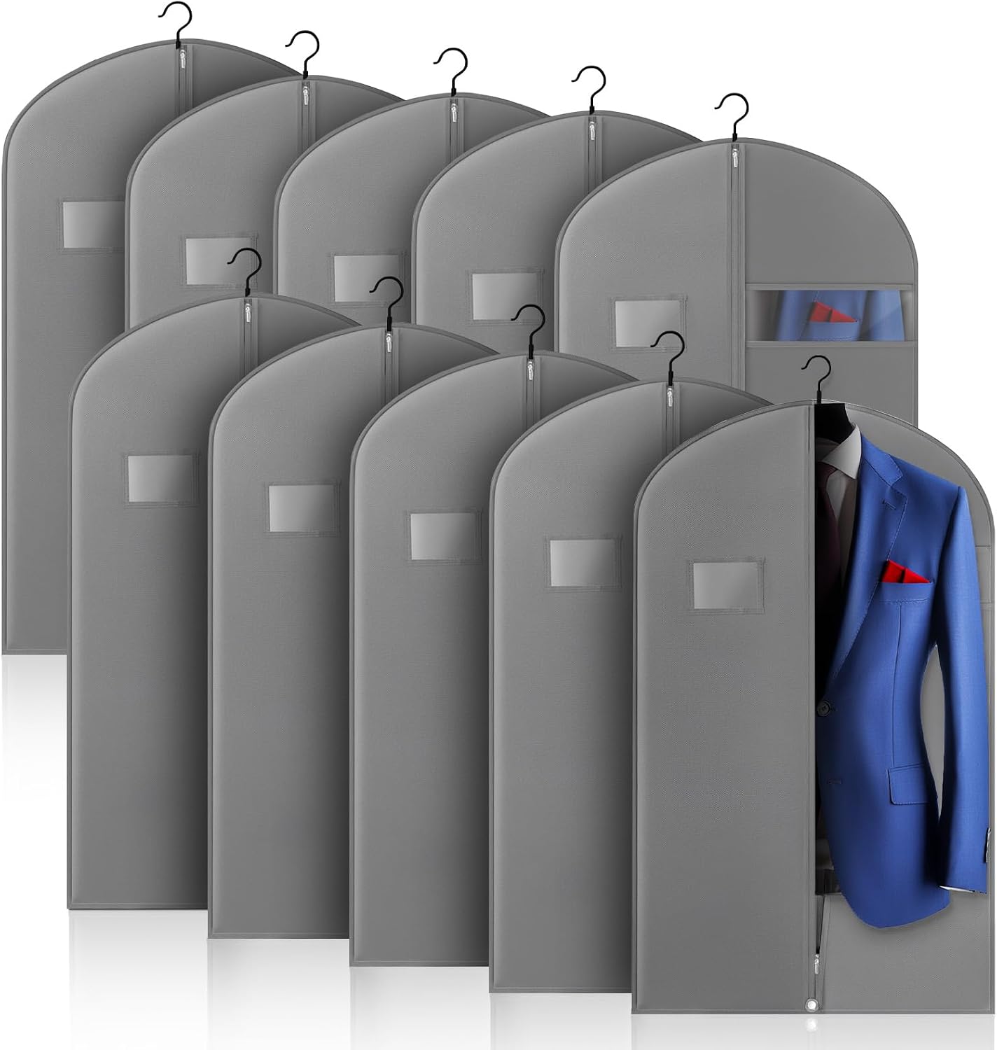 10 Pzas Bolsas Almacenamiento 40" Cremallera Ventana Gris