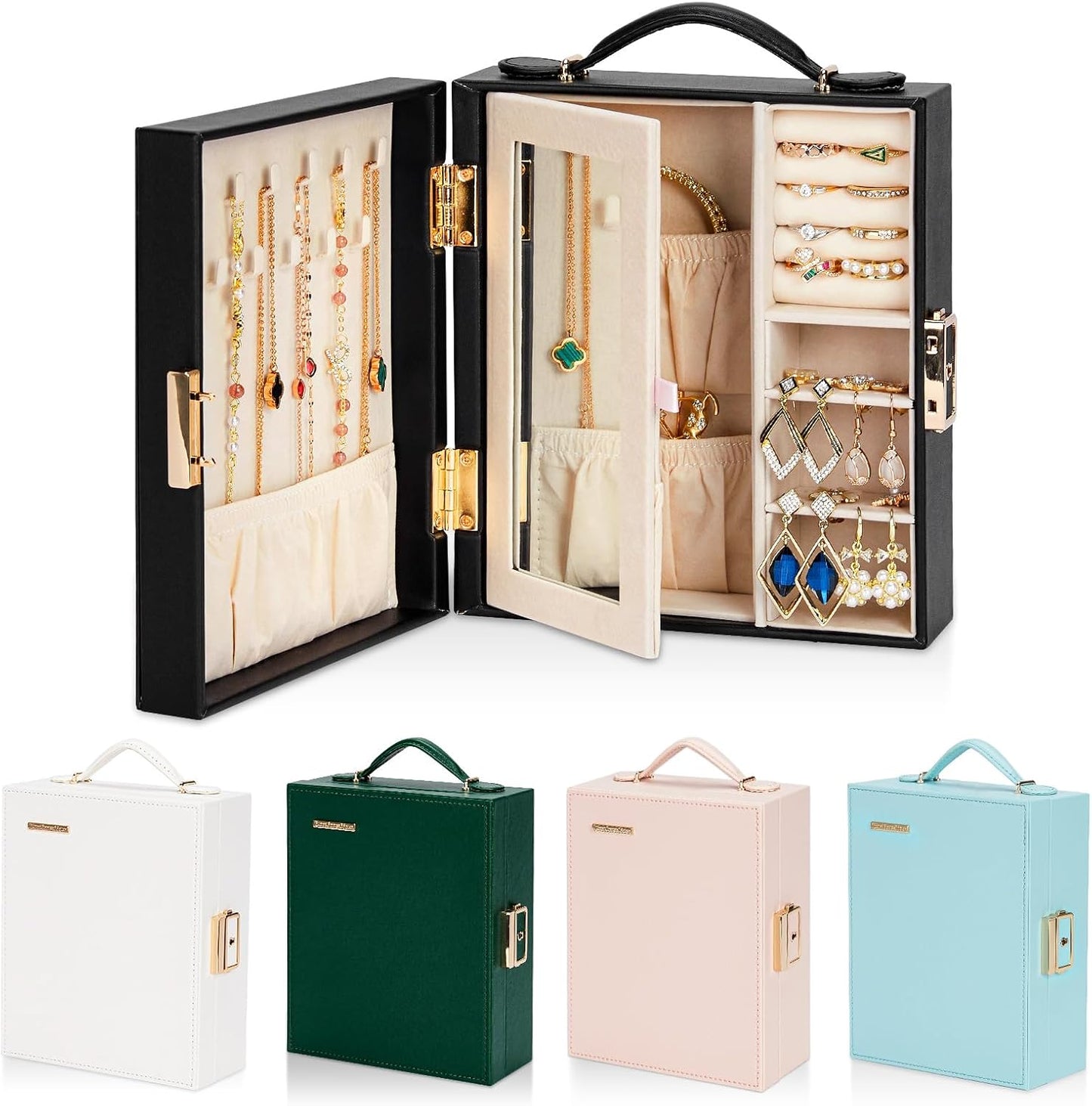 Estuche joyería viaje con espejo y organiz. PU