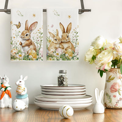 Set 2 toallas cocina diseño conejo flores Pascua 18x26pulg
