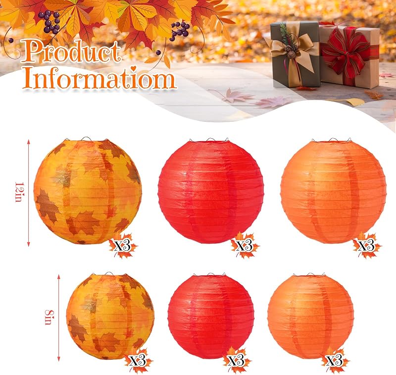 18 Linternas papel otoño decoración fiesta cosecha