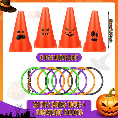 Set 26 Pzas Anillos Lanzamiento Halloween 6 Conos Plástico