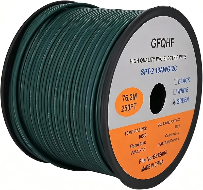 Cable extensión eléctrico SPT-2 verde 250pies 18/2 UL