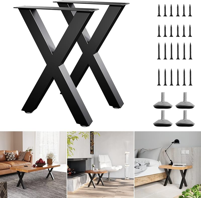 Patas mesa en X metal 16" color negro set 2