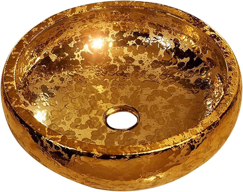 Fregadero redondo dorado para baño cerámica 16.5pulg