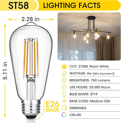 Bombilla LED Edison ST58 6W blanco cálido 2700K E26