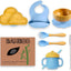 Set platos cuencos bambú para bebés 7 artículos sin BPA azul