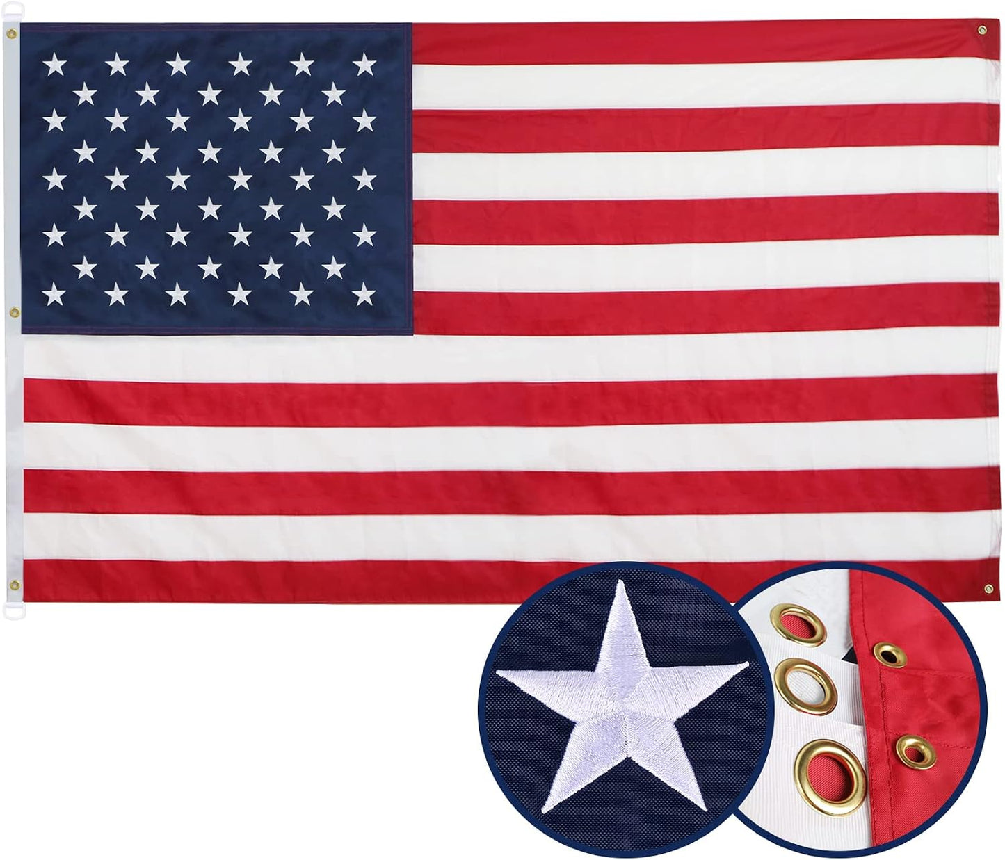 Bandera EE.UU. 6x10ft con ojales latón estrellas bordadas