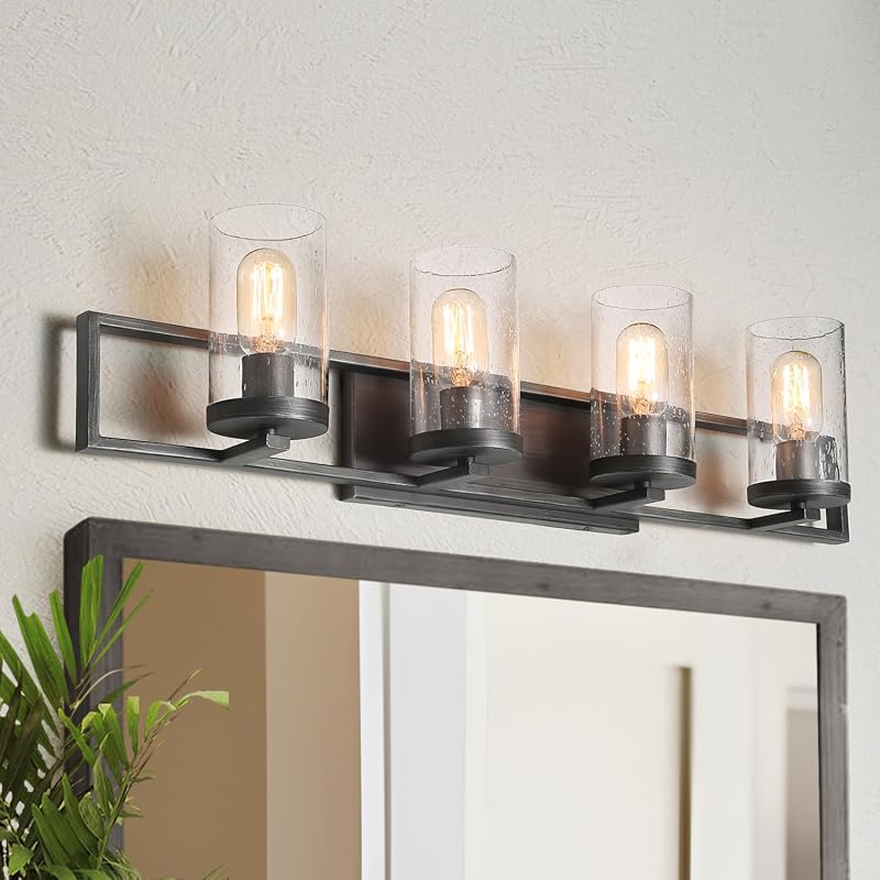 Lámpara baño industrial 4 luces plata envejecida 31.5pulg