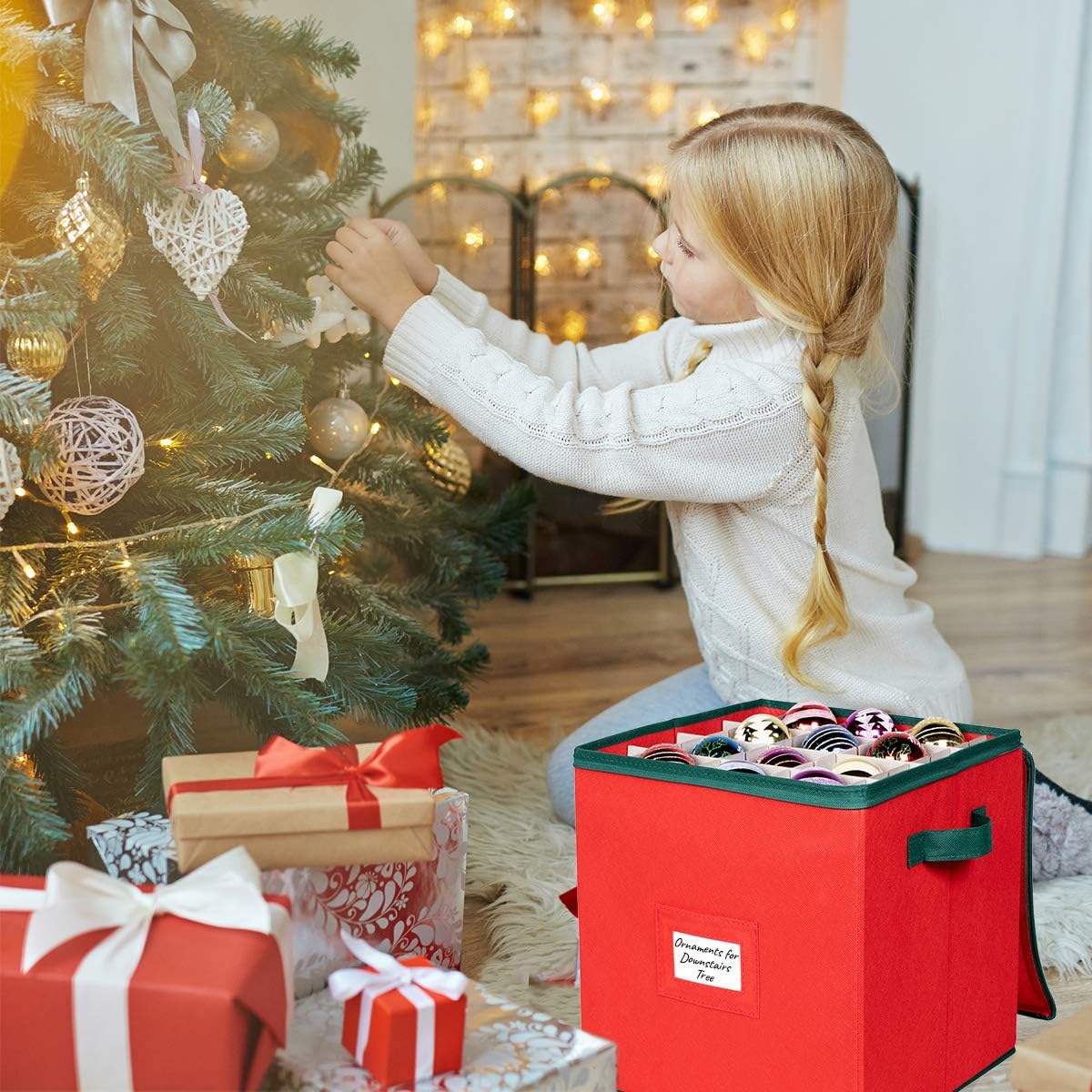 Caja almacenamiento adornos navideños 3x3" comp ajustable