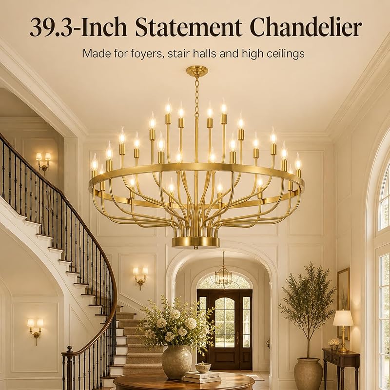 Candelabro dorado 24 luces para techos altos 39pulg