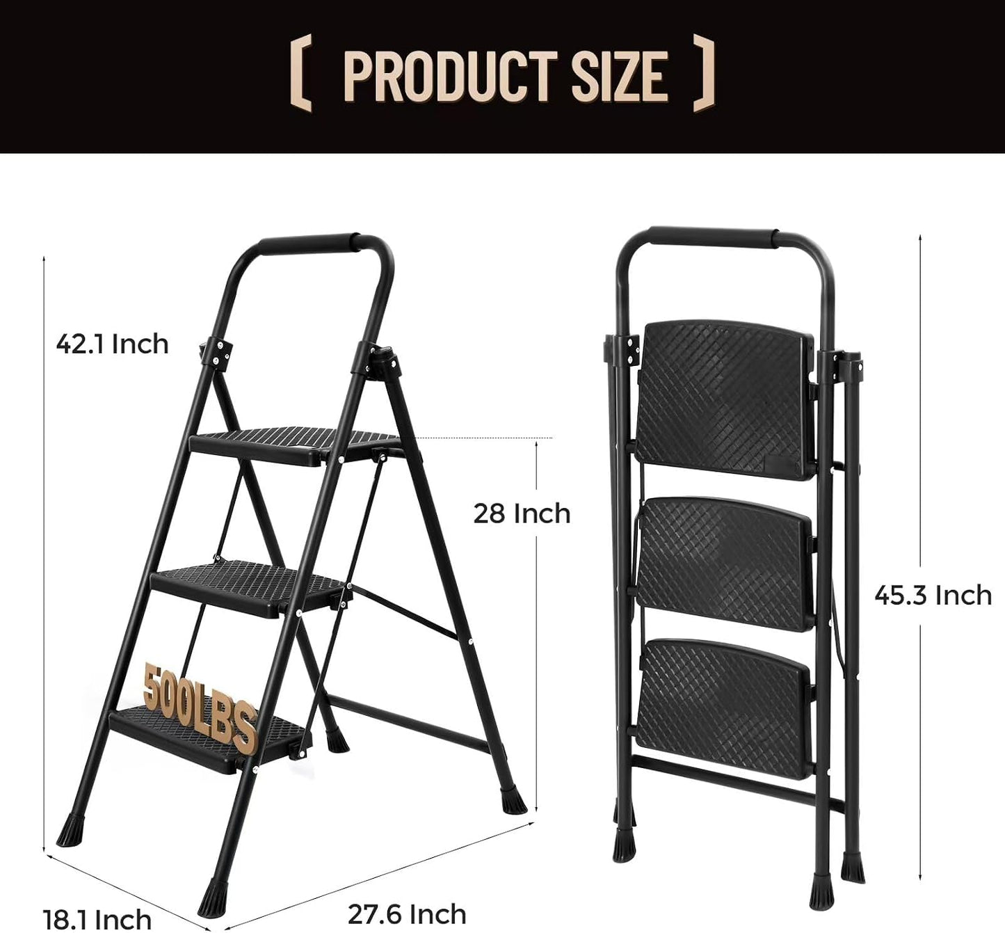 Taburete plegable 3 escalones acero 500lb cocina