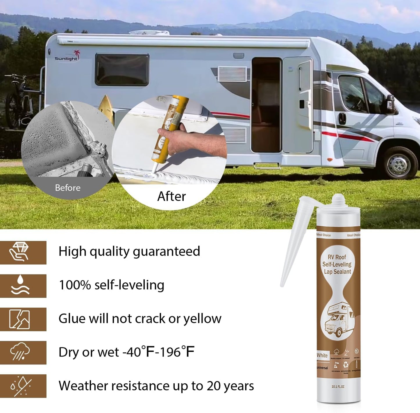 Sellador techo autocaravana autonivelante 4 pzas blanco