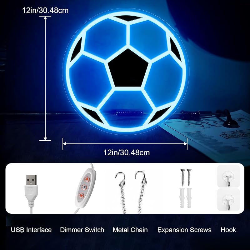 Letrero neón fútbol led regulable para dormitorio adolescentes