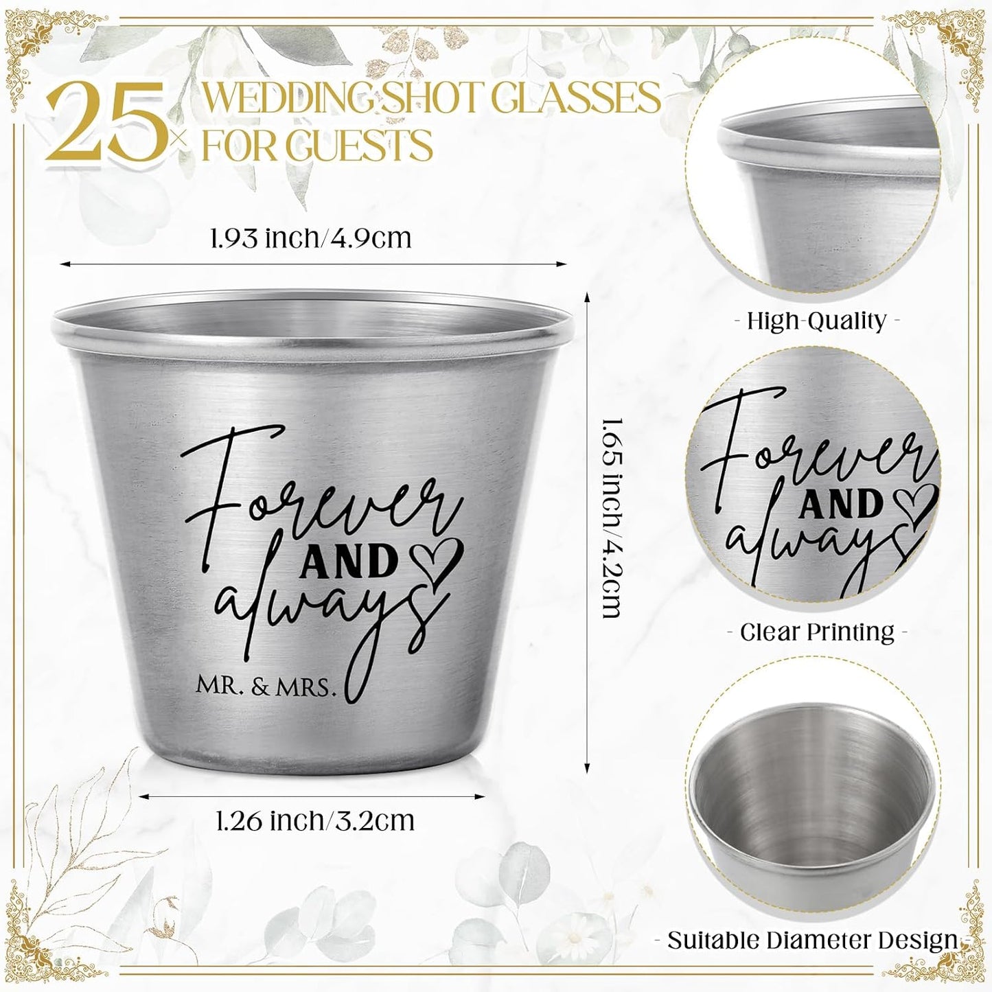 25 Set Regalo Boda Vasos Acero Inox Tarjetas Organza