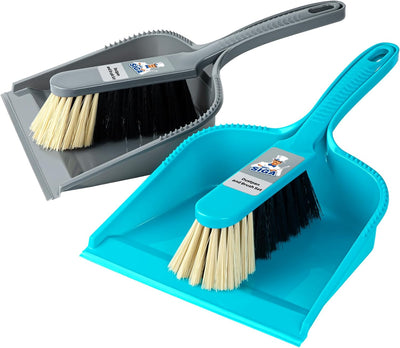 Juego recogedor y escobillas 2 pzas azul gris