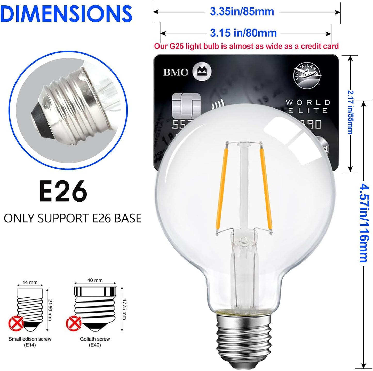Bombilla Led Edison G25 2700K Luz Blanca E26 10 Pzas