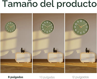 Reloj pared 8pulg moderno analógico sin tictac dorado