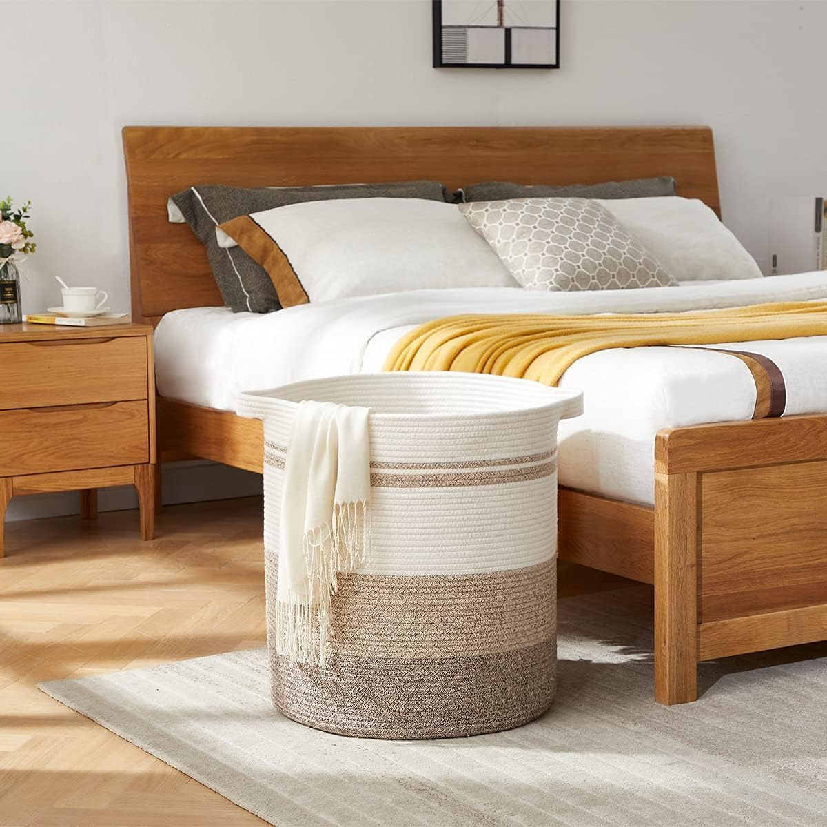Cesta lavandería 100L tejida decorativa 19x21" amarillo