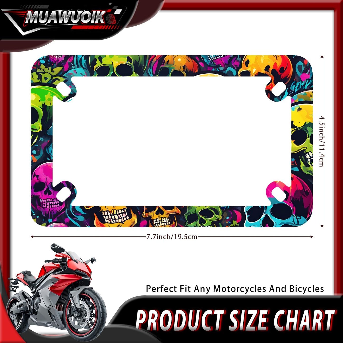 Marco matrícula motocicleta acero inox calavera 4 agujeros