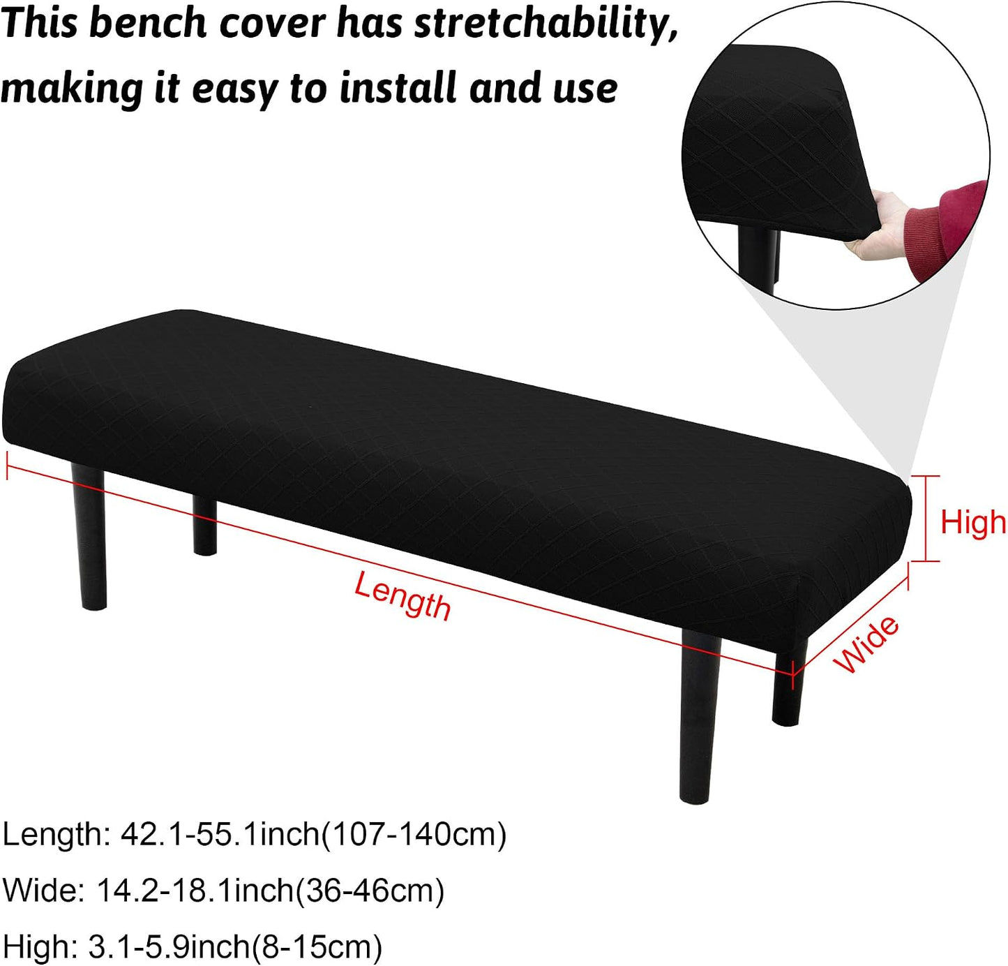 Funda cojín elástica banco rectángulo lavable rombos negro
