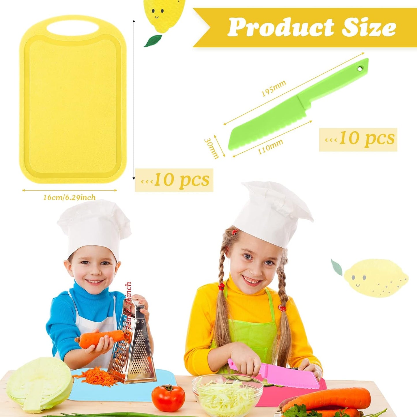 Set 20 cuchillos plástico niños con tablas cortar cocina