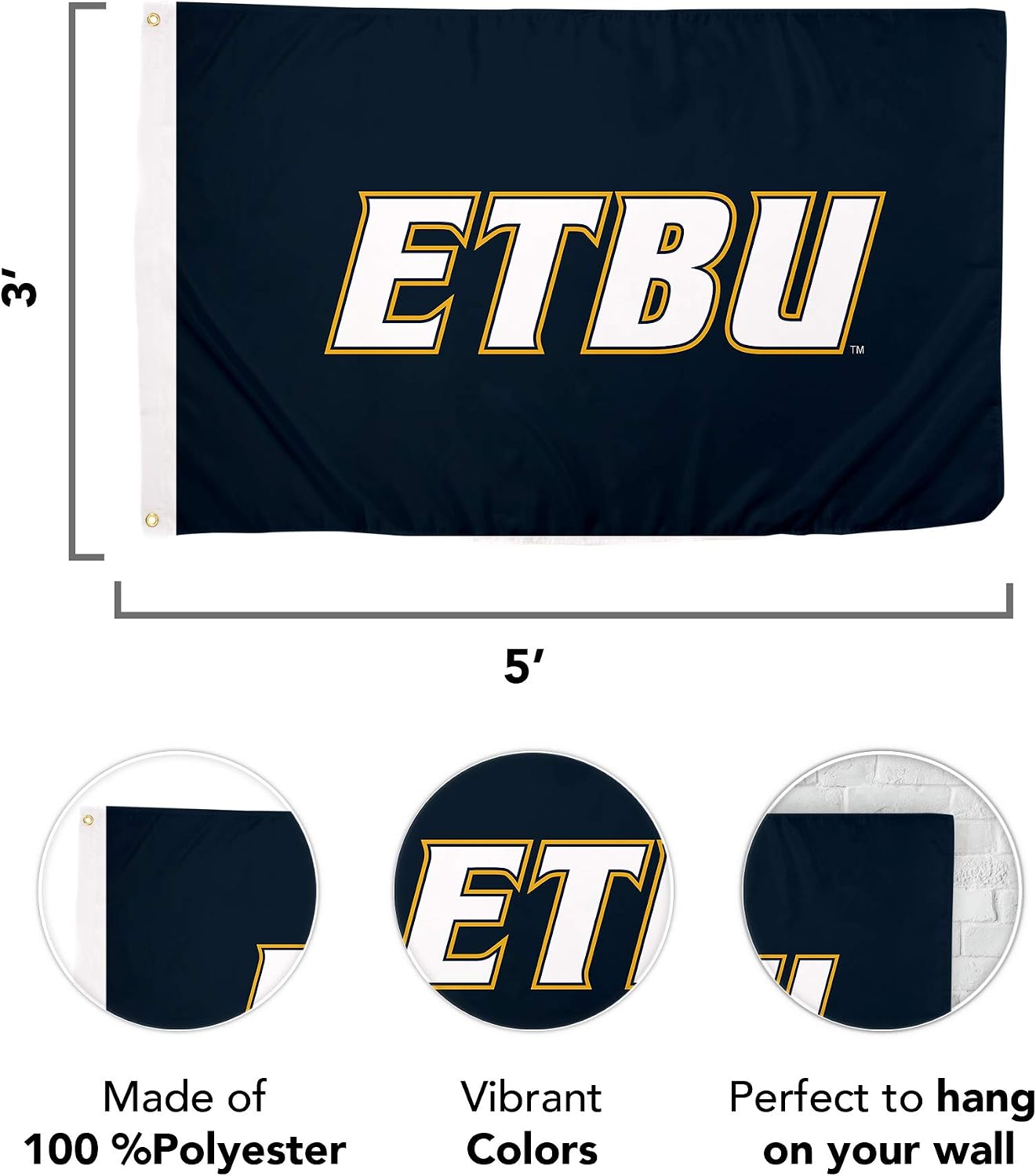 Bandera ETBU Tigres 3x5ft tela poliéster duradera