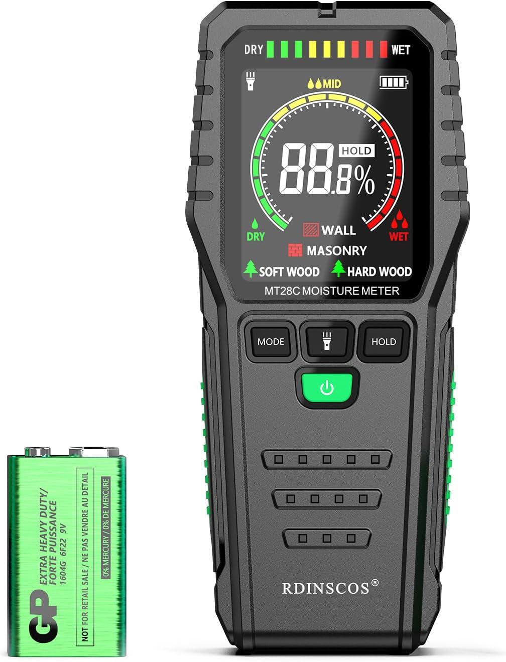 Medidor humedad pared piso digital LCD 3 colores alarma