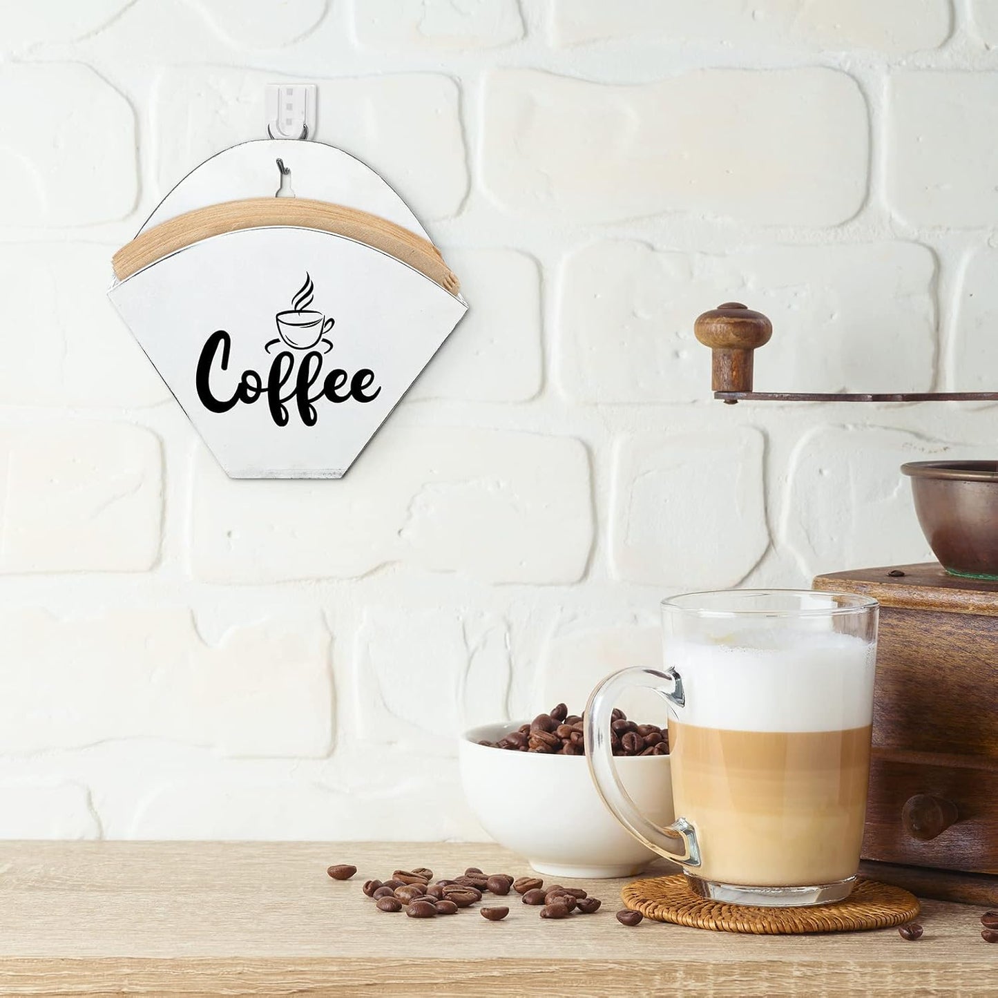 Soporte filtro café cono vintage para pared blanco