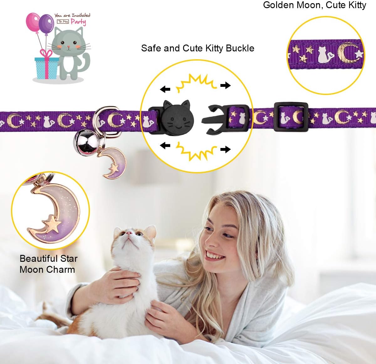 4 Pzas Collares Gato con Campanas Colgante Estrellas