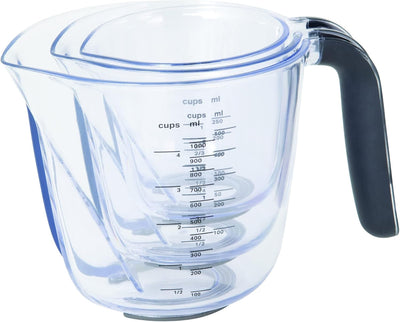 Set 3 Tazas Medidoras Transparentes con Asas Negras