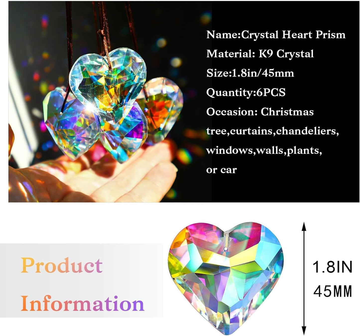 6 Pzas Cristal Corazón Prismático Colgante Ventana