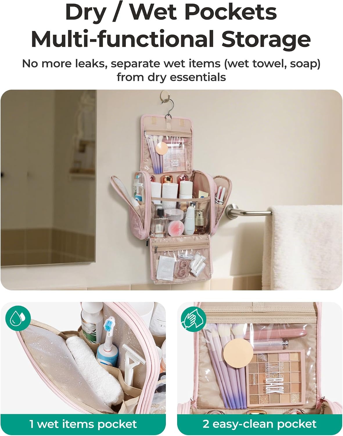 Neceser viaje resistente agua con asa y gancho para colgar