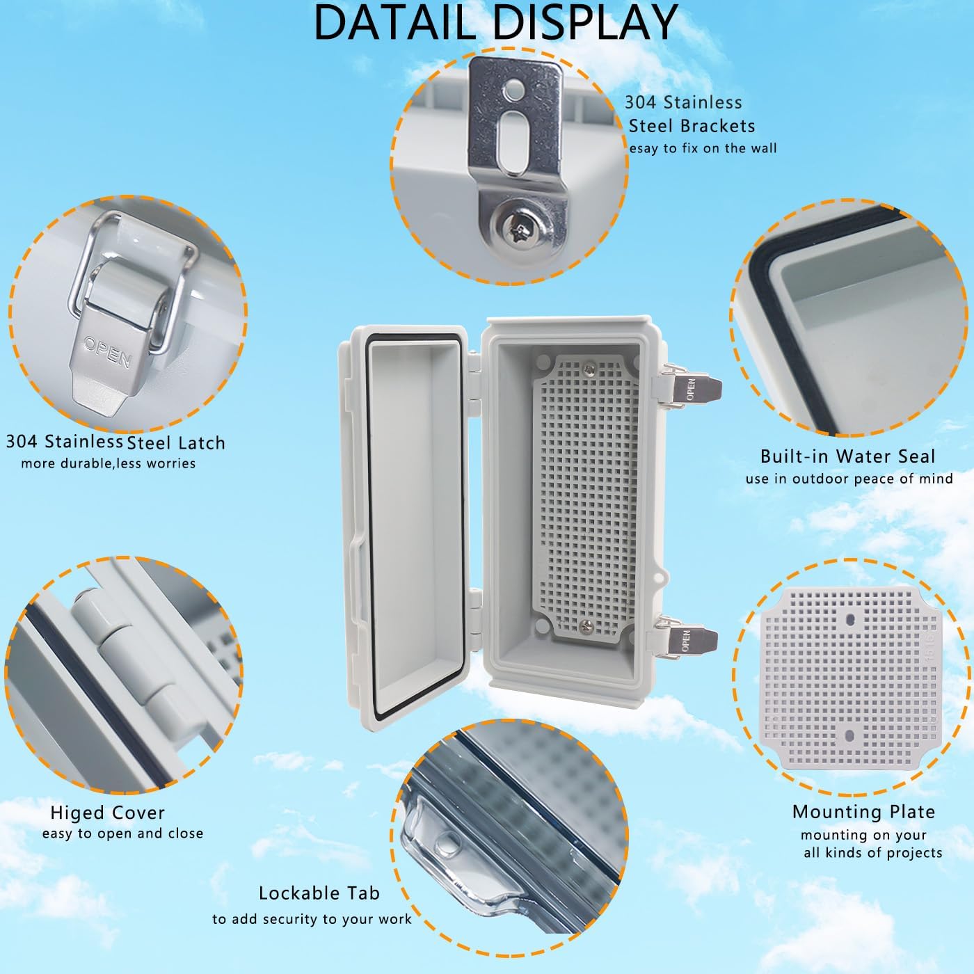 Caja eléctrica impermeable IP67 plástico ABS gris 7.9pulg
