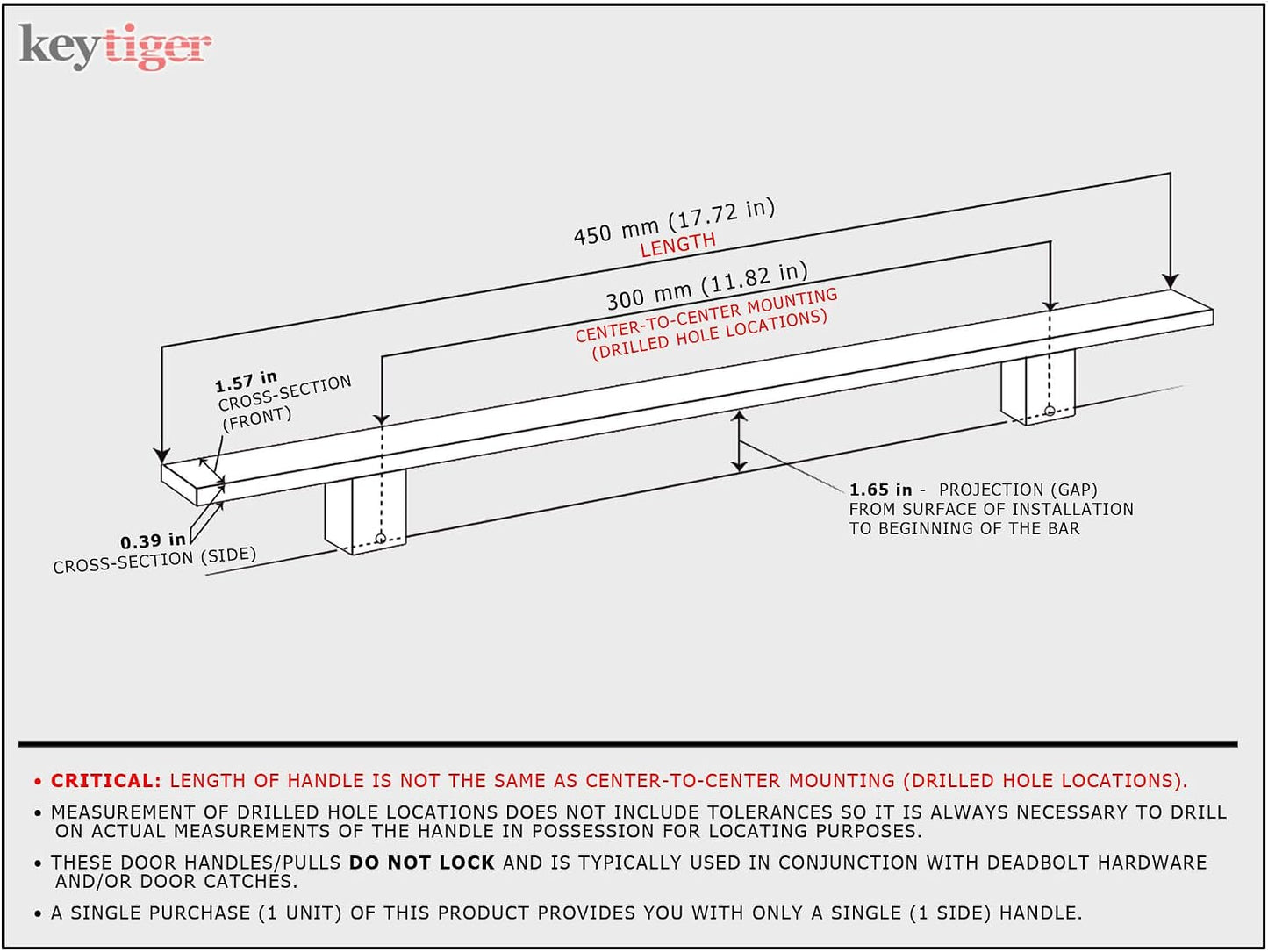 Manija puerta acero inox 18pulg satinado níquel